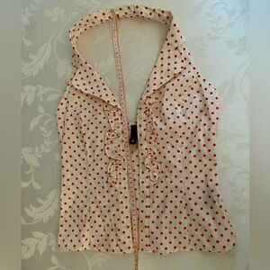 White and red polka dots backless vest in original condition